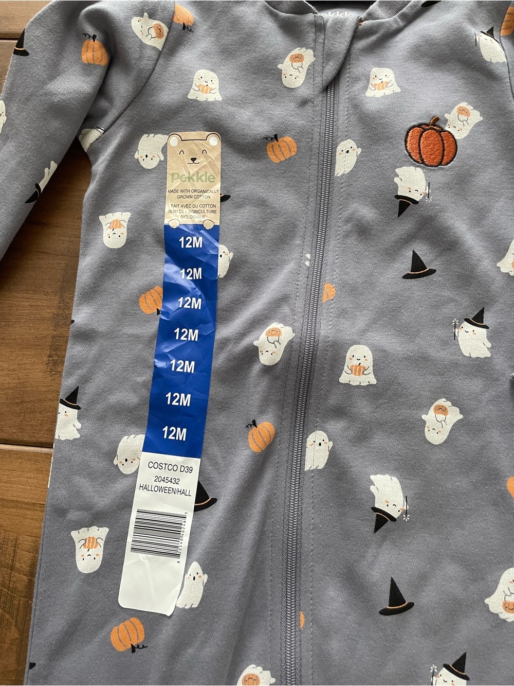 New Pekkle Gray Halloween Ghost & Pumpkin Zip Onsies